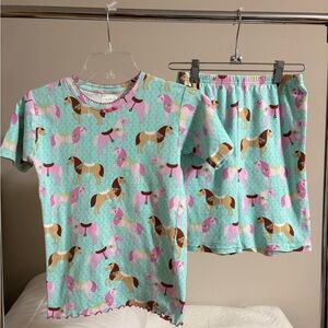 Children's Mint Horse Print Pajama Set with Pink Accents 100% cotton